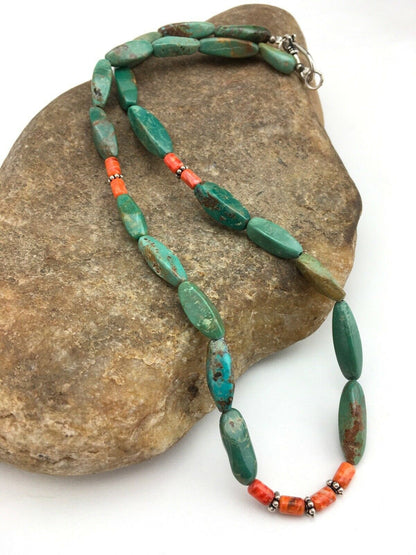 Navajo Royston Turquoise Spiny Necklace | Sterling Silver | Authentic Native American Handmade | 18" | 4774
