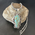 Navajo Blue Turquoise #8 Pendant | Sterling Silver Pearls Necklace | Authentic Native American Handmade | 15899