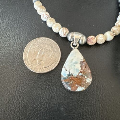 Women's Navajo Wild Horse Opal Necklace Pendant | Sterling Silver | Authentic Native American Handmade | 15814