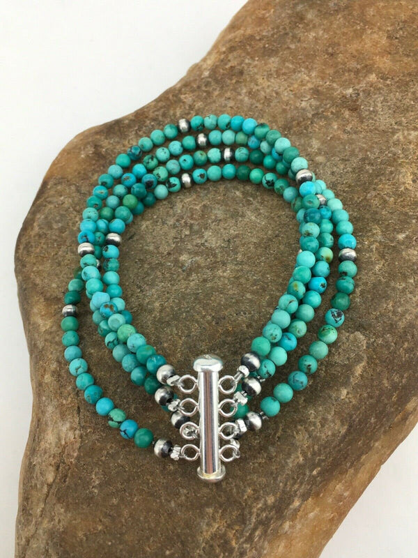 Native American Navajo Blue Turquoise Bracelet | Sterling Silver | 4 Strands | 1087