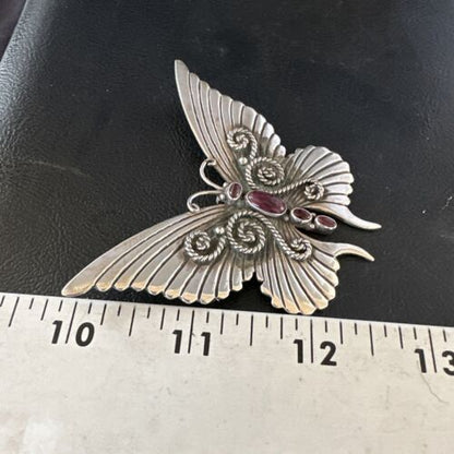 Navajo Butterfly Purple Spiny Oyster Pin Pendant | Sterling Silver | Authentic Native American Handmade | 15233