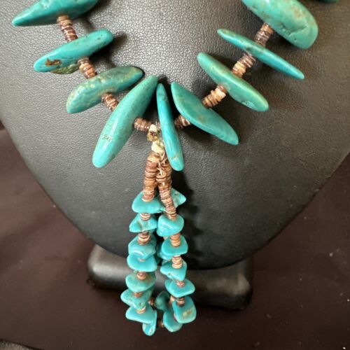 Santo Domingo Spiny Blue Kingman Turquoise Shell Jacla Necklace | 29" | Authentic Native American Handmade | 16000