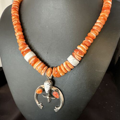 Navajo White Buffalo Turquoise Spiny Naja Pendant Necklace | Sterling Silver | 23" | 15027 - Masha USA