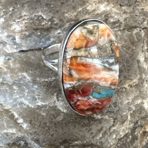 Navajo Turquoise Spiny Oyster Ring | Sterling Silver | Sz 8 | Authentic Native American Handmade | 16615