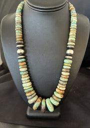 Navajo Green Turquoise Graduated Necklace | Sterling Silver Pearls | Authentic Native American | 21" | 17004