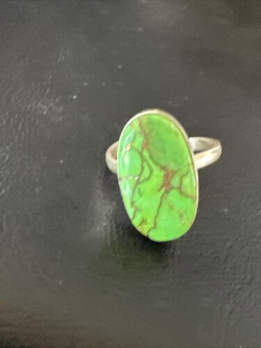 Navajo Green Mojave Turquoise Ring | Sterling Silver | Adjustable Sz 10 | Authentic Native American Handmade | 15711 - Masha USA