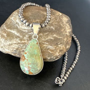 Navajo Green Turquoise Pendant Necklace | Sterling Silver | Authentic Native American Handmade | 15020