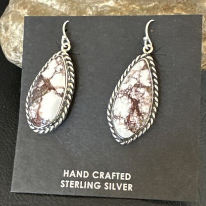 Navajo Wild Horse Turquoise Dangle Earrings | Sterling Silver | Authentic Native American Handmade | 16518