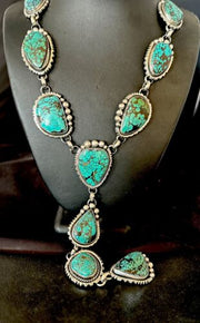 Men's Lariat Blue Spiderweb Turquoise Necklace | Navajo Handmade | 31" | 17453