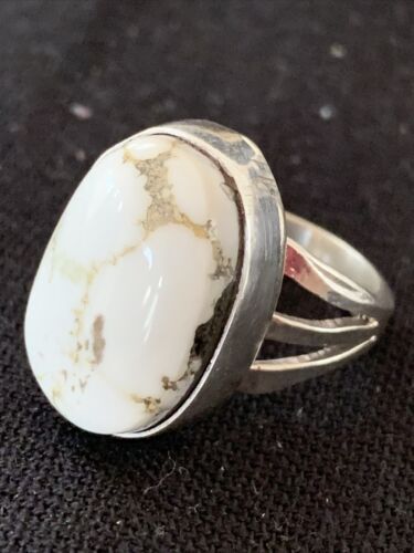 Navajo White Buffalo Turquoise Ring | Sterling Silver | Sz 9.5 | Authentic Native American Handmade | 1446