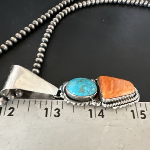 Navajo Blue Kingman Turquoise Spiny Pendant Necklace | Sterling Silver | Multi-Stone | 16825