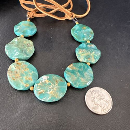 Navajo Green Turquoise Sterling Silver Necklace Leather Cords Bracelet 17548