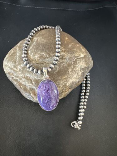 Navajo Pearls Purple Sugilite Pendant Necklace | Sterling Silver Beads | Authentic Native American Handmade | 15515