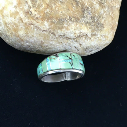 Navajo Multicolor Opal Turquoise Inlay Ring | Sterling Silver | Sz 11 | Authentic Native American Handmade | 10100