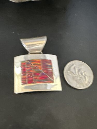 Men's Women's Red Opal Inlay Pendant | Navajo Sterling Silver | Authentic Native American Handmade | 15182