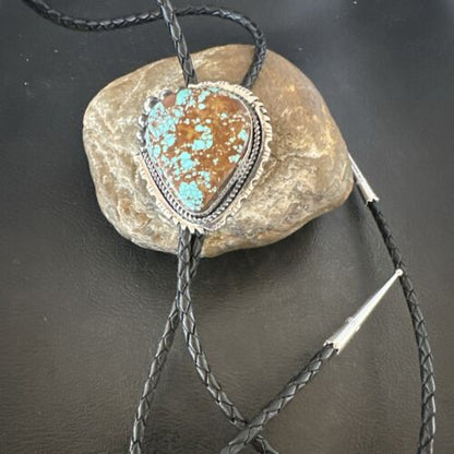 Men's Blue Turquoise #8 Bolo Tie | Navajo Sterling Silver | Authentic Native American Handmade | 16811