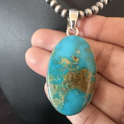 Blue Kingman Turquoise Pendant | Navajo Pearls | Sterling Silver Necklace 20" | 16688
