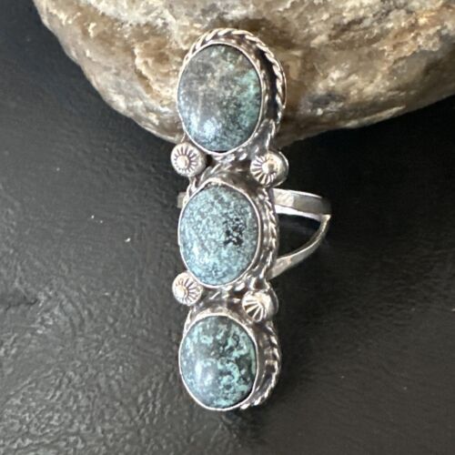 Navajo Blue Spiderweb Turquoise Multi-Stone Ring | Authentic Native American Sterling Silver | Sz 9 | 16705