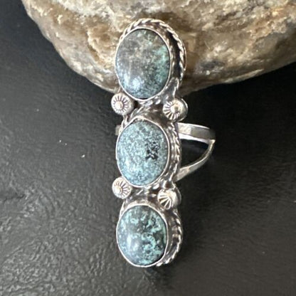 Navajo Blue Spiderweb Turquoise Multi-Stone Ring | Authentic Native American Sterling Silver | Sz 9 | 16705