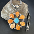 Navajo Blue Turquoise | Spiny Oyster Pendant Necklace | Sterling Silver | Multi-Stone | 16862