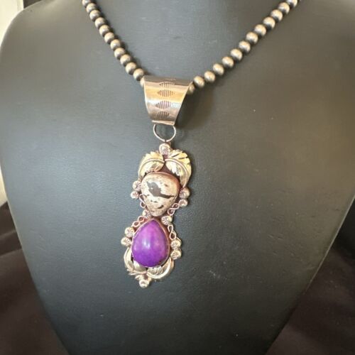 Navajo Pearls Pendant | Sterling Silver | White Buffalo Turquoise & Sugilite | Multi-Stone | 16872