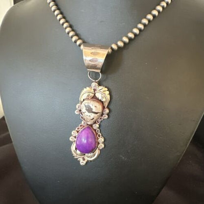 Navajo Pearls Pendant | Sterling Silver | White Buffalo Turquoise & Sugilite | Multi-Stone | 16872