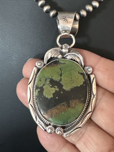 Navajo Green Turquoise Necklace | Sterling Silver | Authentic Native American Handmade | 15036