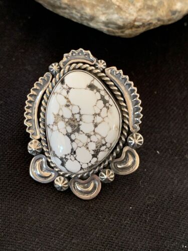 Native American Men's Navajo White Buffalo Turquoise Ring | Sterling Silver | Sz 10 | 233