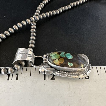 Navajo Blue Spiderweb Turquoise Pendant | Sterling Silver Necklace | 18" Pearls | 15093