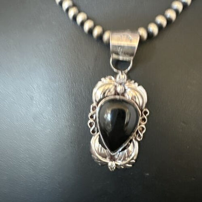 Native American Men's Pendant | Navajo Pearls | Sterling Silver Black Onyx Necklace | 16129