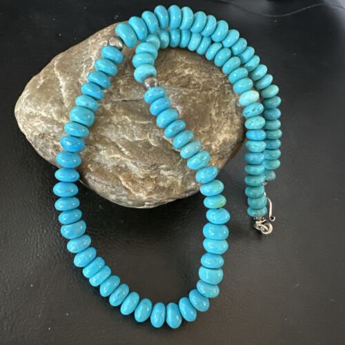 Navajo Blue Turquoise Necklace | Sterling Silver Pearls | 19" | Authentic Native American Handmade | 16953