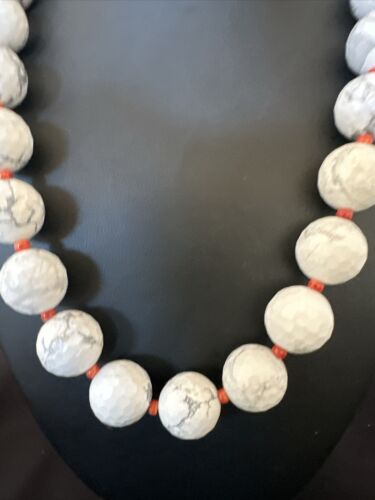 Navajo White Howlite Spiny Oyster Beads Necklace | Sterling Silver | 21" | Authentic Native American Handmade | 16819