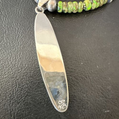 Navajo Green Gaspeite & Turquoise Inlay Pendant Necklace | Sterling Silver | 22" | Authentic Native American Handmade | 16765