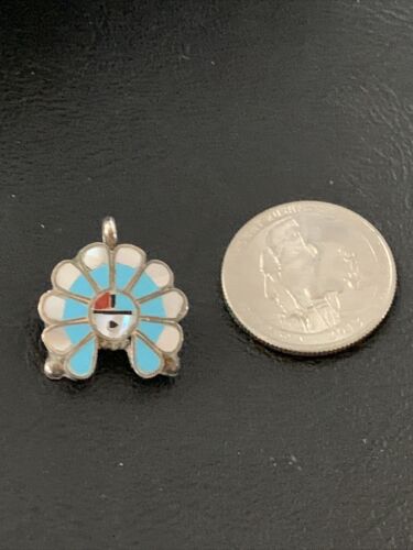 Zuni Sunface Pin Pendant | Turquoise, Mother of Pearl, Spiny Oyster | Sterling Silver | Native American Handmade | 01180