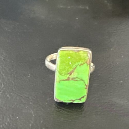 Navajo Green Mojave Turquoise Ring | Sterling Silver | Adjustable Sz | Authentic Native American Handmade | 15696