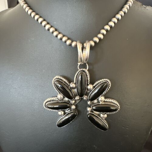 Men's Black Onyx Naja Pendant Necklace | Navajo Pearls | Sterling Silver | Authentic Native American Handmade | 17071