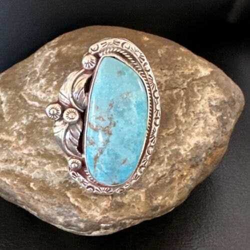 Navajo Blue Kingman Turquoise Ring | Sterling Silver | Sz 10 | Authentic Native American Handmade | 15664