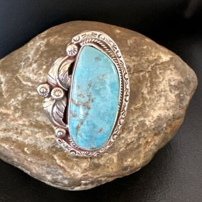 Navajo Blue Kingman Turquoise Ring | Sterling Silver | Sz 10 | Authentic Native American Handmade | 15664