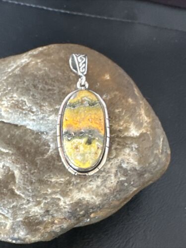 Navajo Bumblebee Jasper Pendant Necklace | Sterling Silver | Authentic Native American Handmade | 15960
