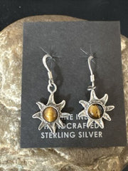 Navajo Coffee Tiger's Eye Dangle Earrings | Sterling Silver | Authentic Native American Handmade | 14919