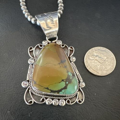 Navajo Men's Green Turquoise Necklace Pendant | Sterling Silver | Authentic Native American Handmade | 17529 - Masha USA