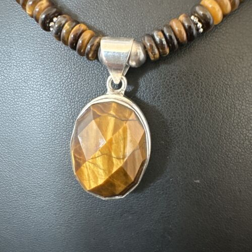Southwestern Coffee Brown Tiger's Eye Pendant Necklace | Sterling Silver | 21" | 16369