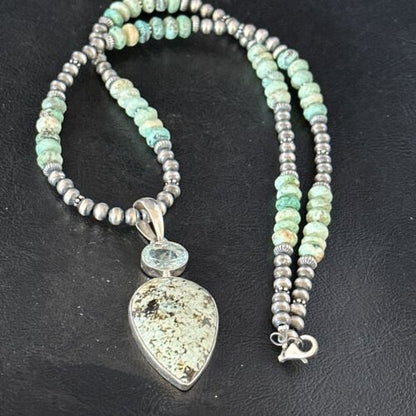 Navajo Green Turquoise Pendant Necklace | Sterling Silver | 21" | Authentic Native American Handmade | 14473