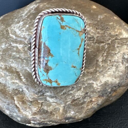Men's Blue Turquoise #8 Navajo Ring | Sterling Silver | Sz 10.5 | 16637
