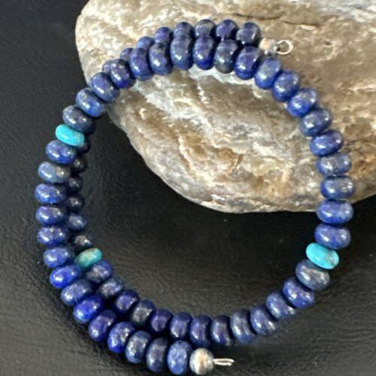 Navajo Lapis Turquoise Heishi Bracelet | Stainless Steel Memory Wire 6mm | Authentic Native American Handmade | 17614