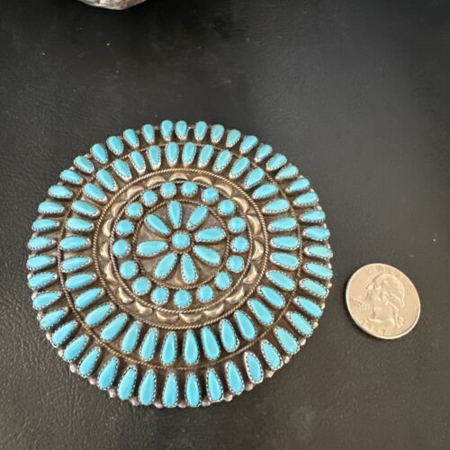 XXL Navajo Blue Turquoise Needle Point Wheel Pin Pendant | Sterling Silver | Authentic Native American Jewelry | 15155