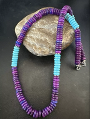 Purple Sugilite Blue Turquoise Bead Navajo Sterling Silver Necklace 22" 17915