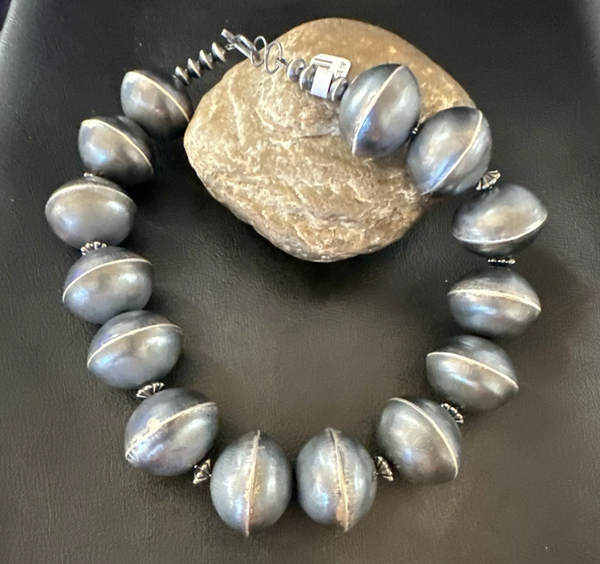 Handmade Bench Navajo Sterling Silver Bead Necklace 17" 18175