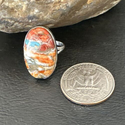 Navajo Turquoise Spiny Oyster Ring | Sterling Silver | Sz 8 | Authentic Native American Handmade | 16615 - Masha USA
