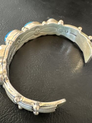 Navajo Blue Kingman Turquoise Cuff Bracelet | Sterling Silver | 5 Stone | Authentic Native American Handmade | 15988 - Masha USA